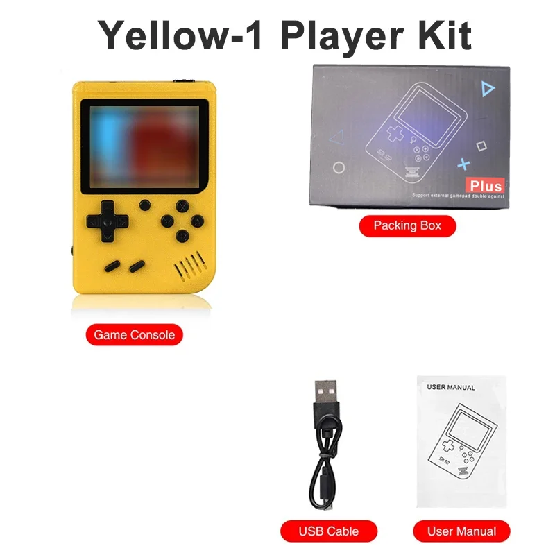 Consola retro portátil amarilla con 400 juegos