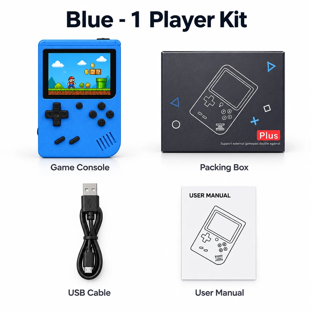 Consola retro portátil azul con 400 juegos