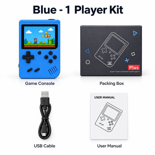 Consola retro portátil azul con 400 juegos